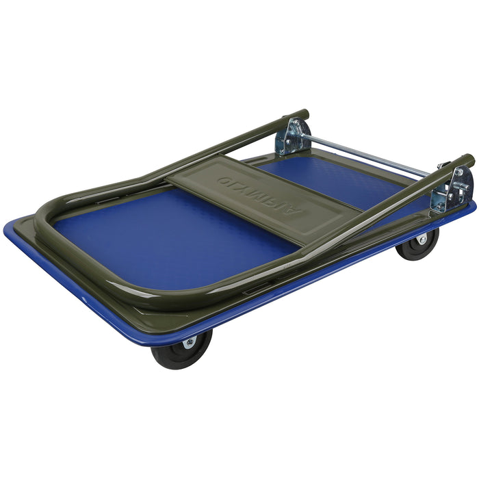 Olympia Tools 85-180 Folding & Rolling Flatbed Cart for Loading, Olive Green with Blue Bumper, 300 Lb. Load Capacity