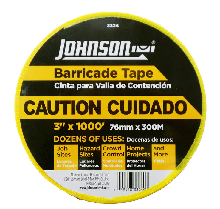 Johnson Level & Tool 3324 Standard Caution/Cuidado Tape, 3" x 1000', Yellow, 1 Roll