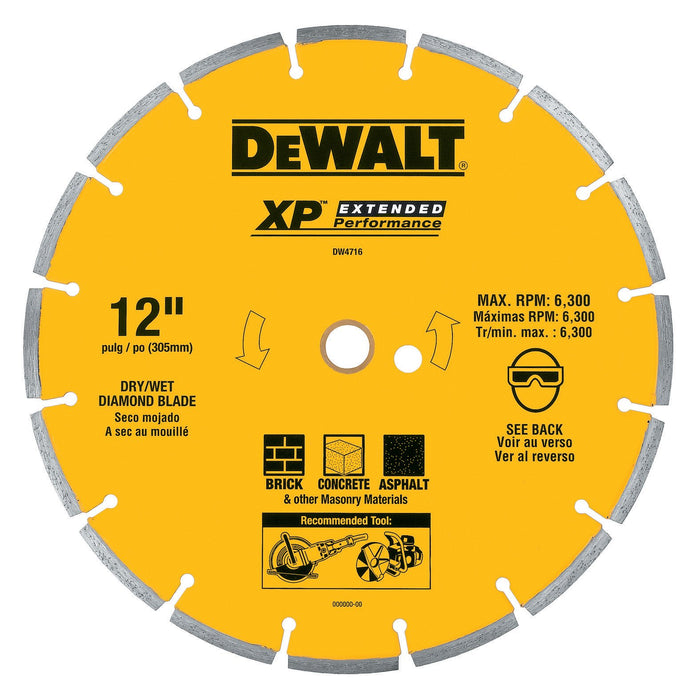 DEWALT DW4716 Industrial 12-Inch Dry Cutting Segmented Diamond Saw Blade with 1-Inch Arbor