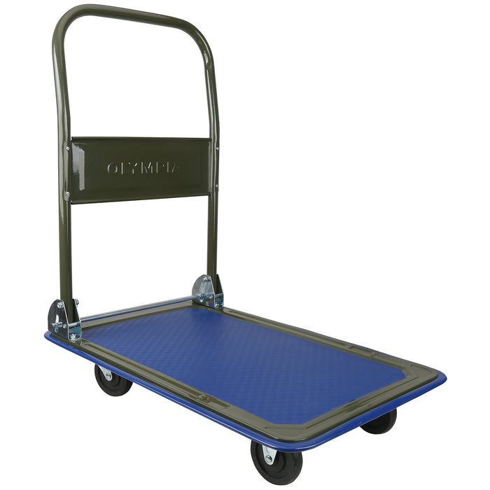 Olympia Tools 85-180 Folding & Rolling Flatbed Cart for Loading, Olive Green with Blue Bumper, 300 Lb. Load Capacity