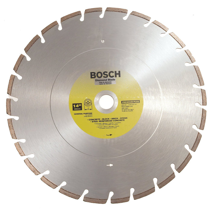 Bosch DB1461 Premium Plus 14-Inch Dry or Wet Cutting Laser Fusion Semented Diamond Saw Blade with 1-Inch Arbor for Reinforced Concrete