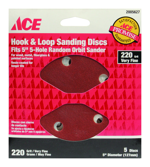 5 Inch 220 Grit Hook and Loop Sanding Discs