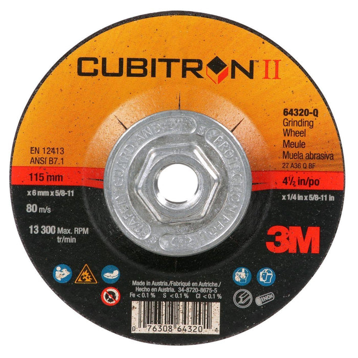 7100103334 3M™ Cubitron™ II Wheel, Depressed Center, Right Angle, 36 Grit