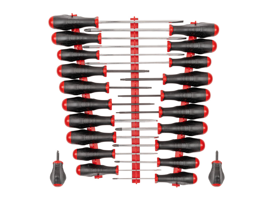 Highorque Screwdriver Set with Red Rails, 22-Piece (#0-#3, 1/8-5/16 in., T10-30)