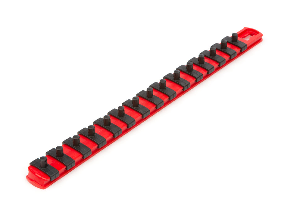 1/4 Inch Drive x 13 Inch Socket Rail, 15 Clips (Red)