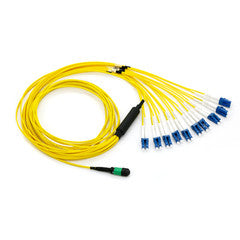 Plenum Fiber Optic Cable, 40 Gigabit Ethernet QSFP 40GBase-SR4 to MTP(MPO)/LC (4 Duplex LC) 24 inch Breakout Cable, OM3, 50/125, 30 meter