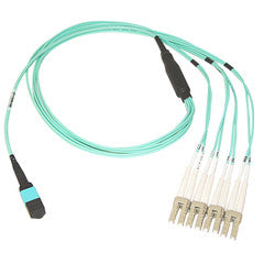 Plenum Fiber Optic Cable, 40 Gigabit Ethernet QSFP 40GBase-SR4 to MTP(MPO)/LC (4 Duplex LC) 24 inch Breakout Cable, OM4, 50/125, 1 meter