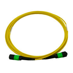 Plenum 24 Strand MTP (MPO) Fiber Optic Patch Cable, OS2 9/125 Singlemode, Yellow Jacket, Green Connector, 100 Gbps, 2 meter (6.6 foot)