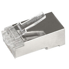 Simply45 ProSeries Shielded Cat6a Pass Through RJ45 Crimp Connectors, PE, Red Tint, Hi/Lo Stagger, Cap45™ & Bar45™, Jar 50 pieces