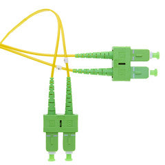 SC/APC Duplex Fiber Optic Patch Cable, OS2 9/125 Singlemode, Yellow Jacket, Green Connector, 3 meter (10 foot)