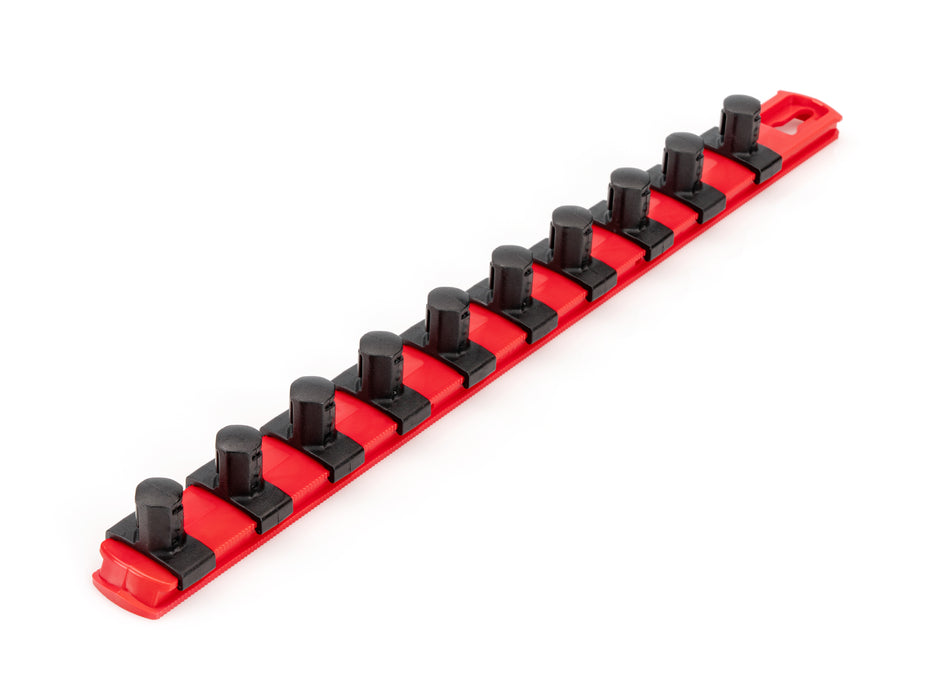 1/2 Inch Drive x 13 Inch Socket Rail, 10 Clips (Red)